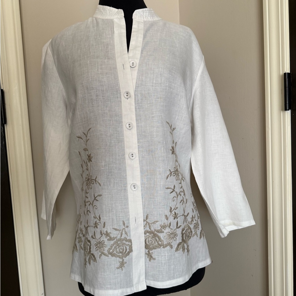 Carole Little White linen embroidered Blouse